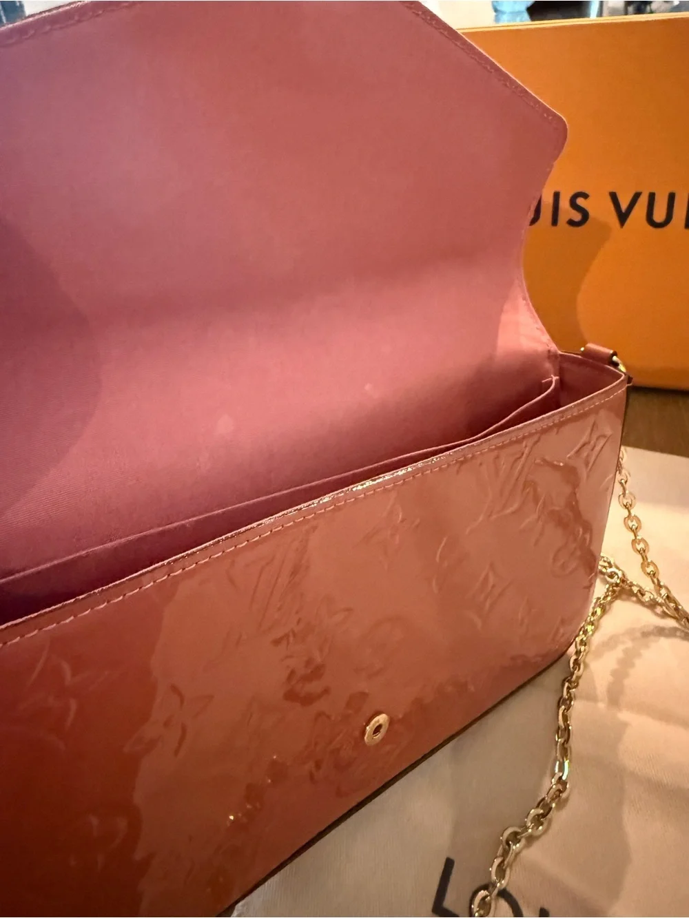 Louis Vuitton Pink Vernis Floral Face Chain Wallet
